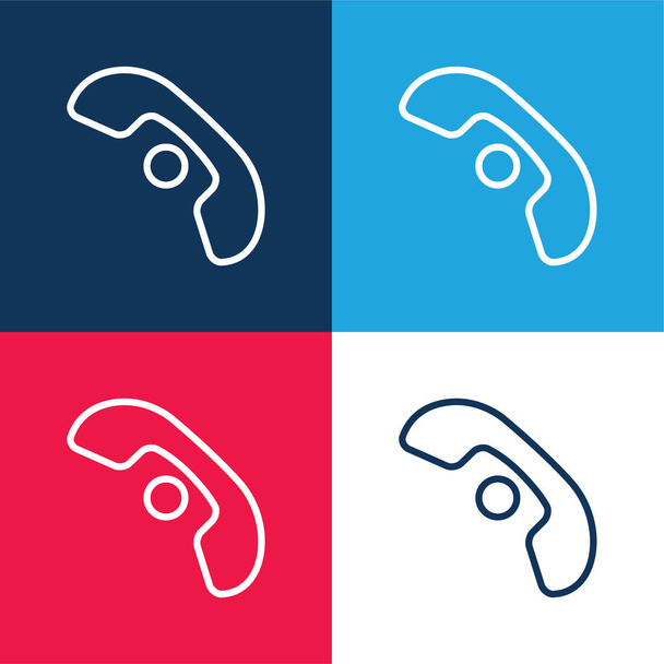 Auricular телефона с точкой интерфейса символа синий и красный четыре цвета минимальный набор значков - Вектор,изображение