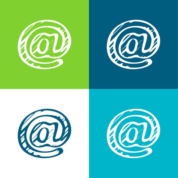Arroba Bosquejo de Símbolo Social Esquema Plano conjunto de iconos mínimos de cuatro colores - Vector, imagen