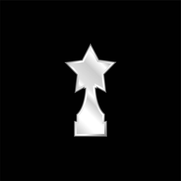 Award Trophy With Star Shape silver plated metallic icon - Vector, Image