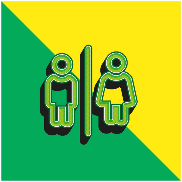 Ванные комнаты для мужчин и женщин Очертания подписать зеленый и желтый современный 3D логотип векторной иконки - Вектор,изображение