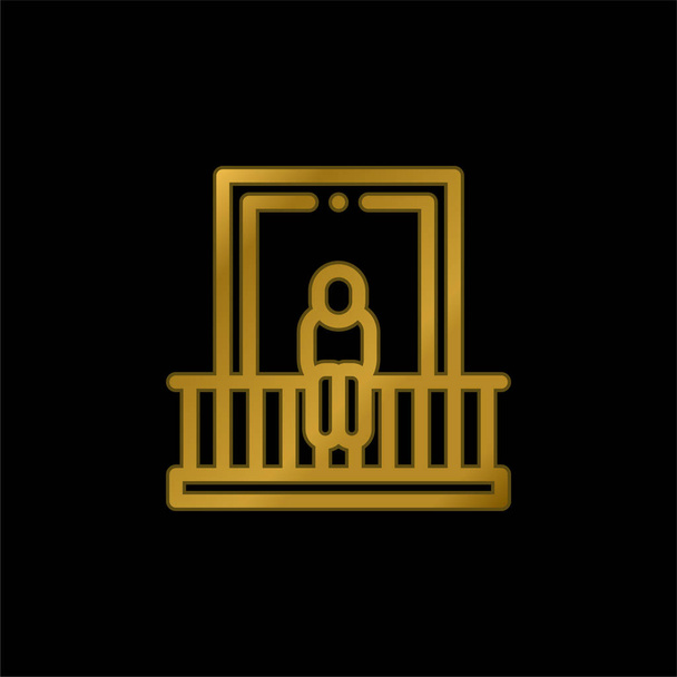 Balcón chapado en oro icono metálico o logo vector - Vector, Imagen