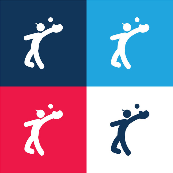 Baseball Catcher blu e rosso quattro colori set icona minima - Vettoriali, immagini