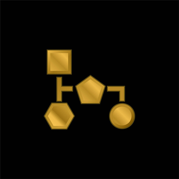 Block Scheme of Black Geometrical Shapes gold platted metalic icon or logo vector - Вектор,изображение