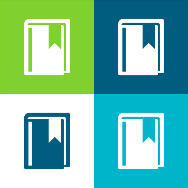 Libro Con Marcador Plano de cuatro colores mínimo icono conjunto - Vector, Imagen