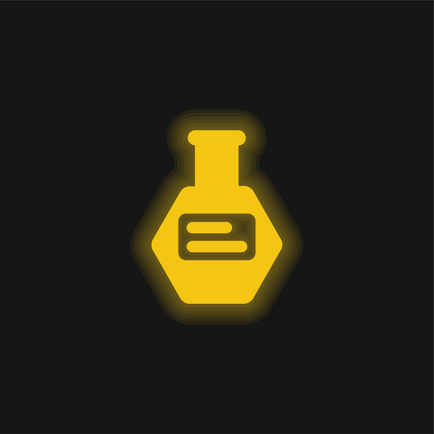 Botella de píldoras amarillo brillante icono de neón - Vector, Imagen