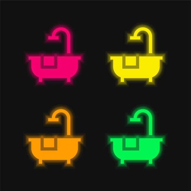 Badkamer vier kleuren gloeiende neon vector pictogram - Vector, afbeelding