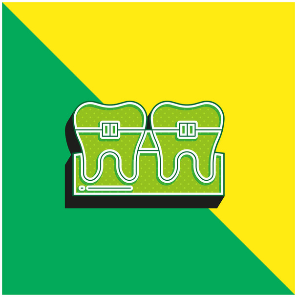 Diş telleri yeşil ve sarı modern 3D vektör simgesi logosu - Vektör, Görsel