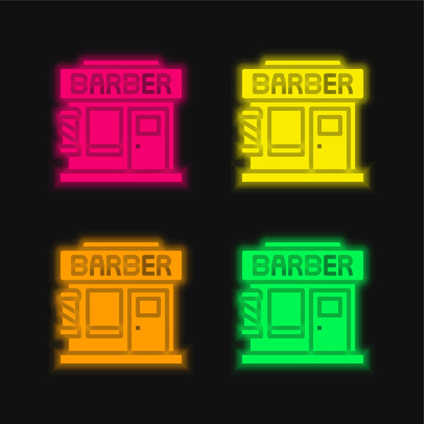 Friseursalon vier Farben leuchtenden Neon-Vektor-Symbol - Vektor, Bild