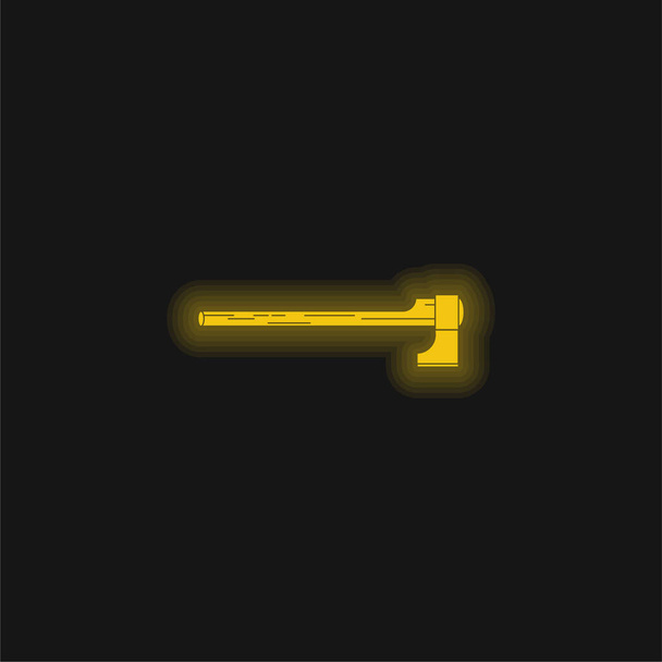 Bijl snijgereedschap in horizontale positie geel gloeiend neon pictogram - Vector, afbeelding