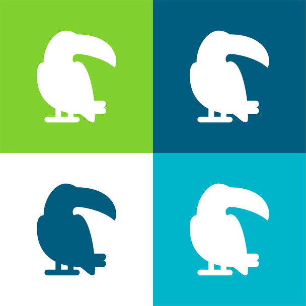 Big Toucan Lapos négy szín minimális ikon készlet - Vektor, kép