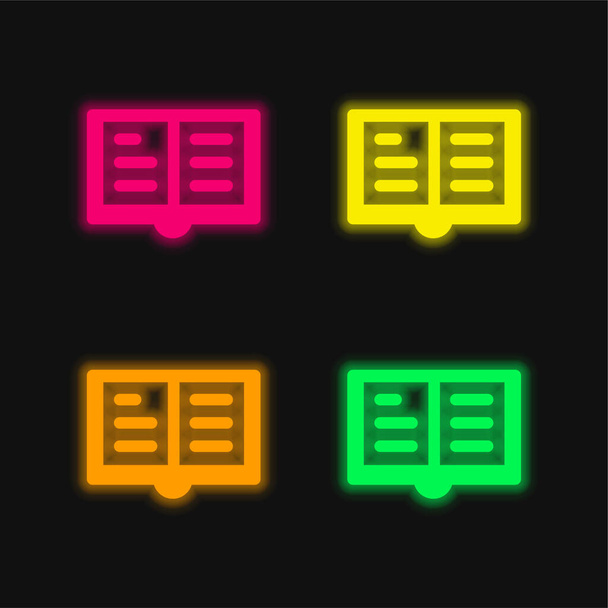 Accounting Book four color glowing neon vector icon - Vector, Image