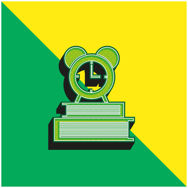 Livros e relógio com alarme verde e amarelo moderno logotipo do ícone do vetor 3d - Vetor, Imagem
