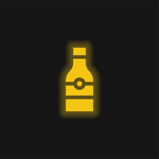 Beer Bottle yellow glowing neon icon - Vector, Image