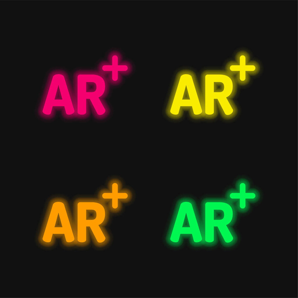 Realidade aumentada ícone de vetor de néon brilhante de quatro cores - Vetor, Imagem