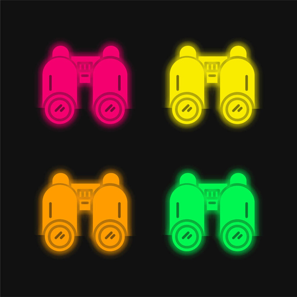 Lornetka czterokolorowa świecąca neonem ikona wektora - Wektor, obraz
