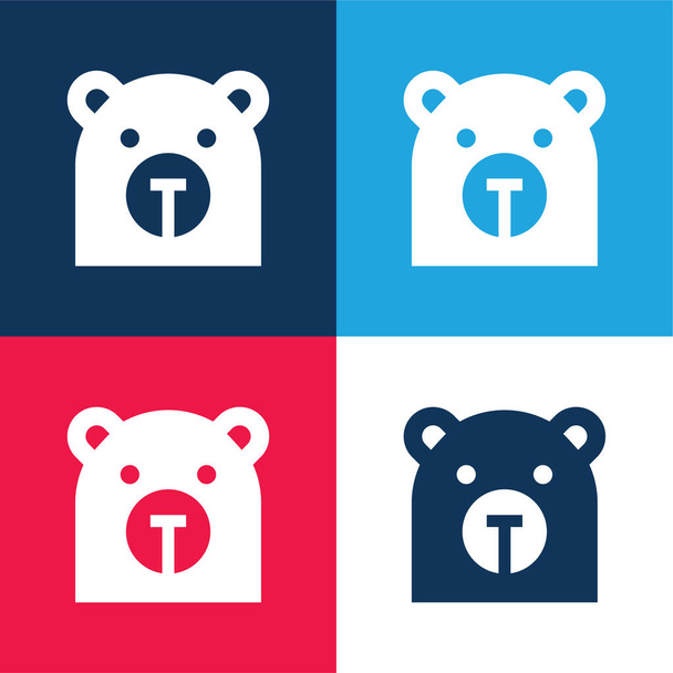 Медведь синий и красный четыре цвета минимальный набор значков - Вектор,изображение