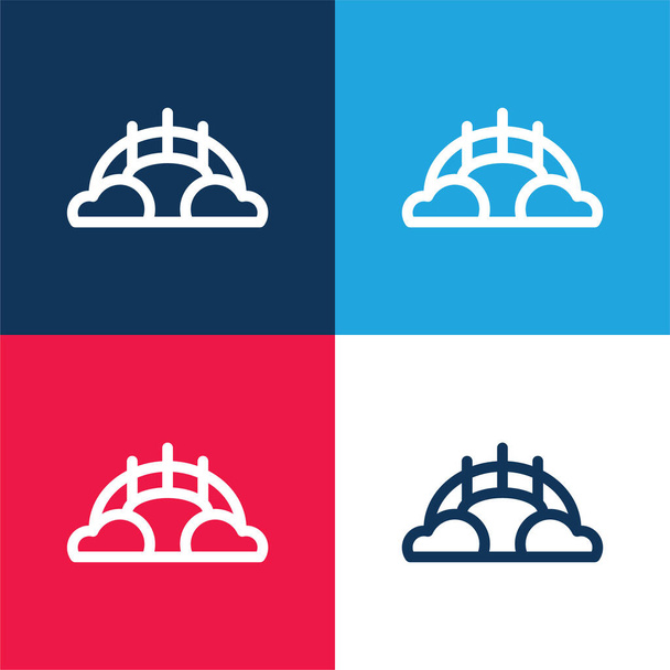 Most niebieski i czerwony cztery kolory minimalny zestaw ikon - Wektor, obraz