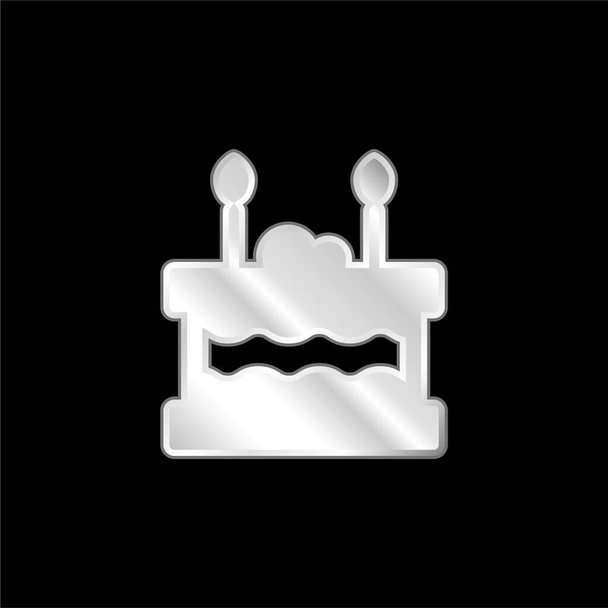 誕生日ケーキ銀メッキ金属アイコン - ベクター画像