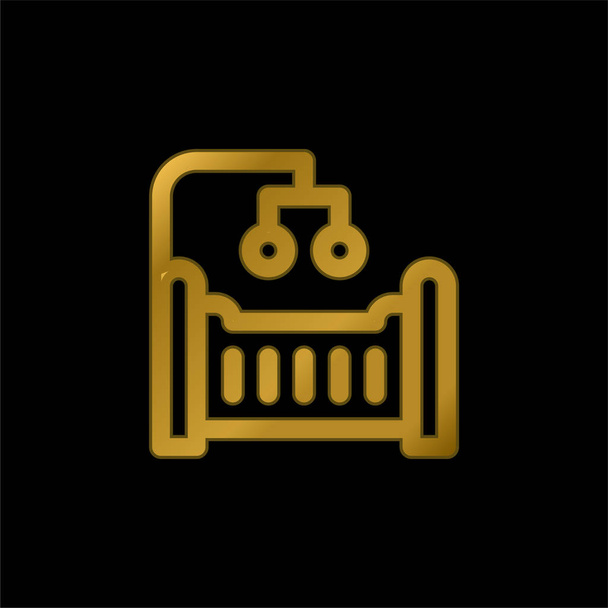Baby Łóżeczko złocone metaliczna ikona lub wektor logo - Wektor, obraz
