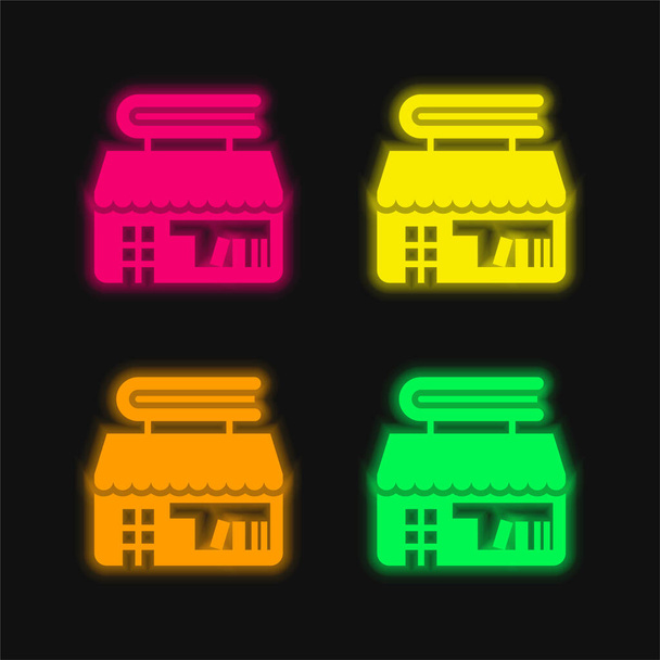 Librairie quatre couleurs rougeoyantes icône vectorielle néon - Vecteur, image