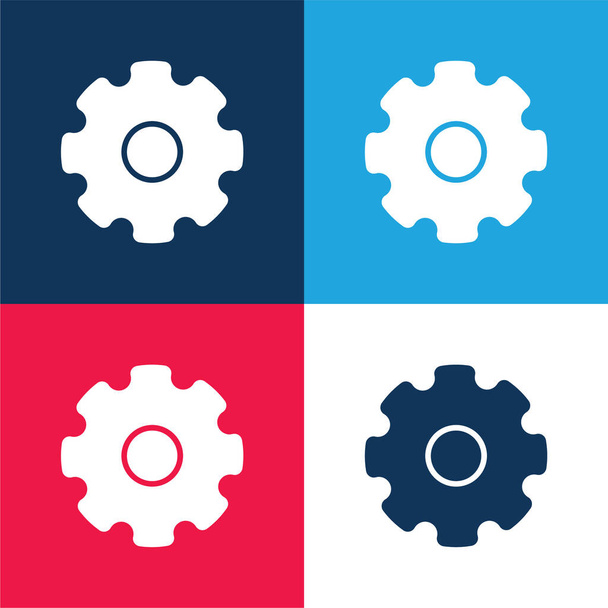 Big Cogwheel kék és piros négy szín minimális ikon készlet - Vektor, kép