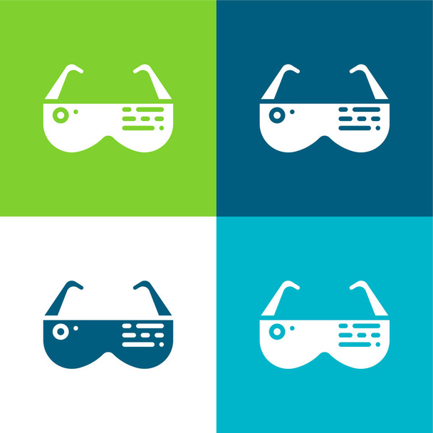 Ar gafas planas de cuatro colores mínimo icono conjunto - Vector, imagen