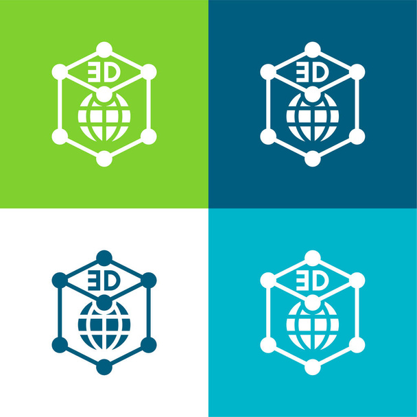 3D-s grafika Lapos négy szín minimális ikon készlet - Vektor, kép
