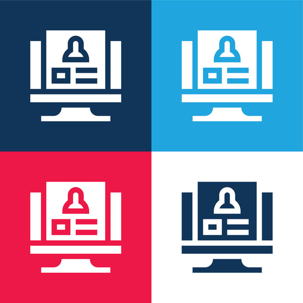 Background Check blue and red four color minimal icon set - Vector, Image