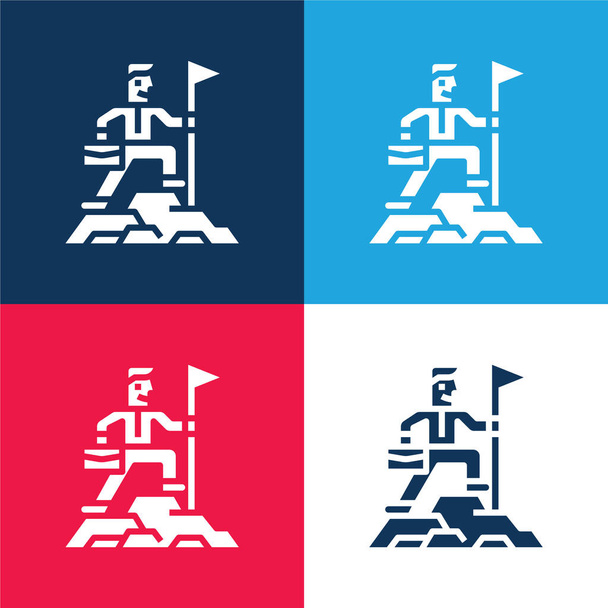 Osiągnięcia niebieski i czerwony zestaw czterech kolorów minimalny zestaw ikon - Wektor, obraz