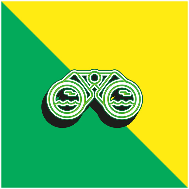Binocoulars Verde e amarelo moderno logotipo vetor 3d ícone - Vetor, Imagem
