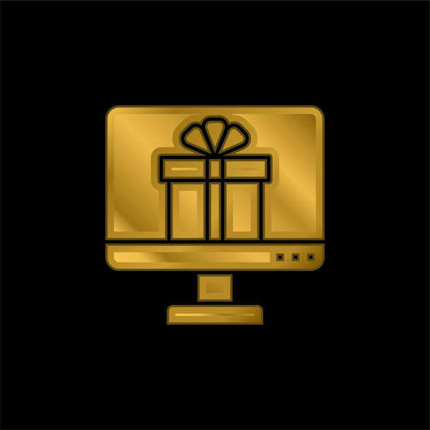Application gold plated metalic icon or logo vector - Vector, Image