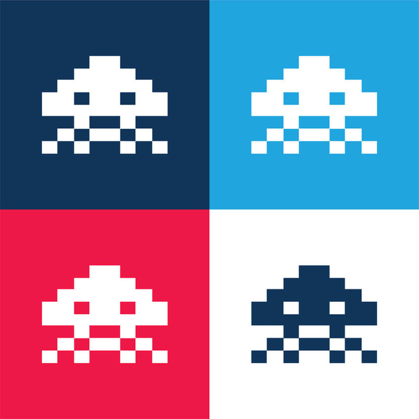 Alien Of Game azul y rojo de cuatro colores mínimo icono conjunto - Vector, Imagen