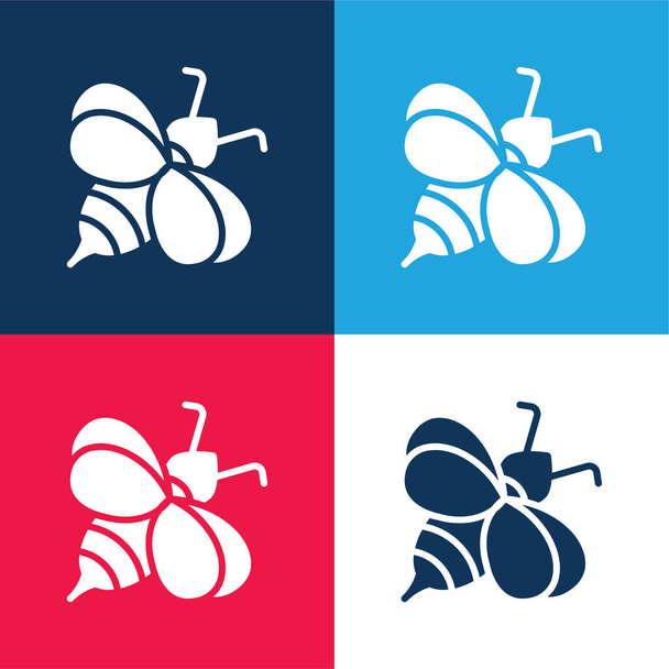 Pszczoła niebieski i czerwony zestaw czterech kolorów minimalny zestaw ikon - Wektor, obraz