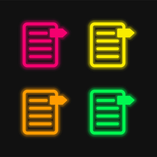 Signet Sur le fichier quatre couleur brillant icône vectorielle néon - Vecteur, image