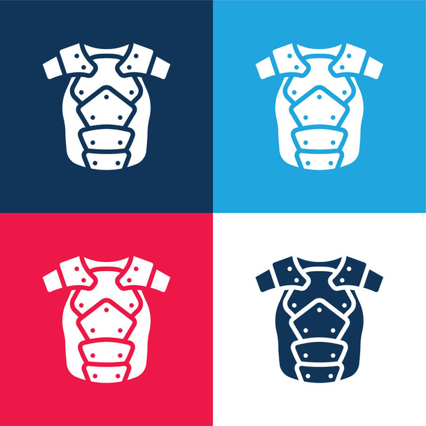 Ensemble d'icônes minime quatre couleurs bleu et rouge Armure - Vecteur, image