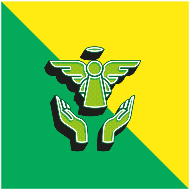 Ángel verde y amarillo moderno 3d vector icono logotipo - Vector, Imagen