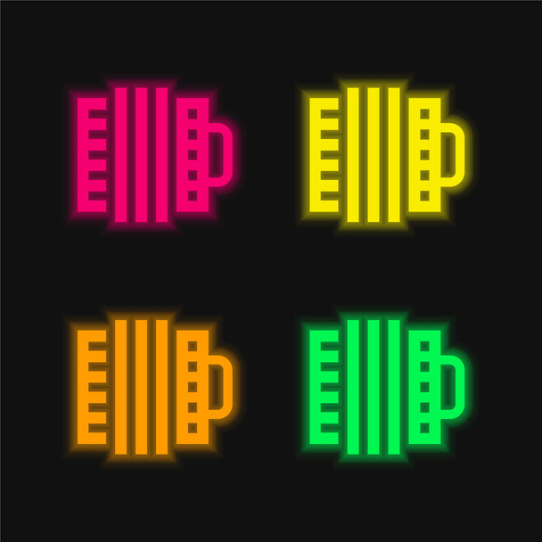 Accordeon vier kleuren gloeiende neon vector icoon - Vector, afbeelding