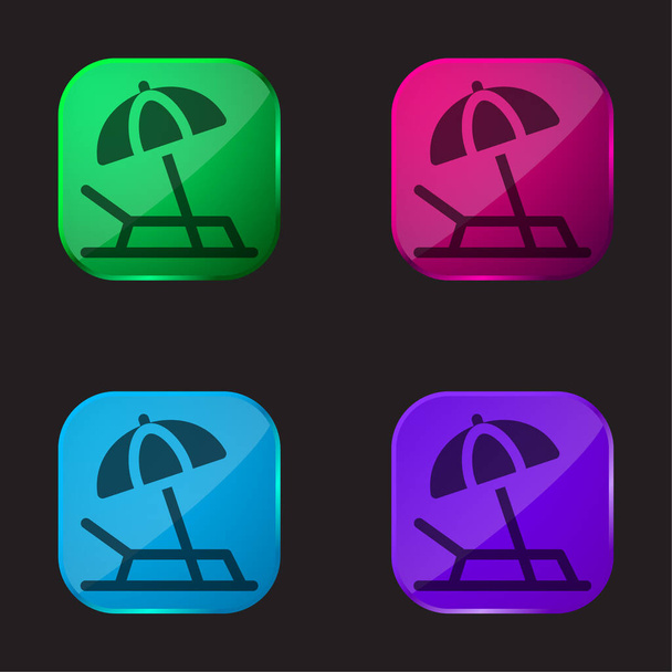 Playa icono de botón de cristal de cuatro colores - Vector, imagen
