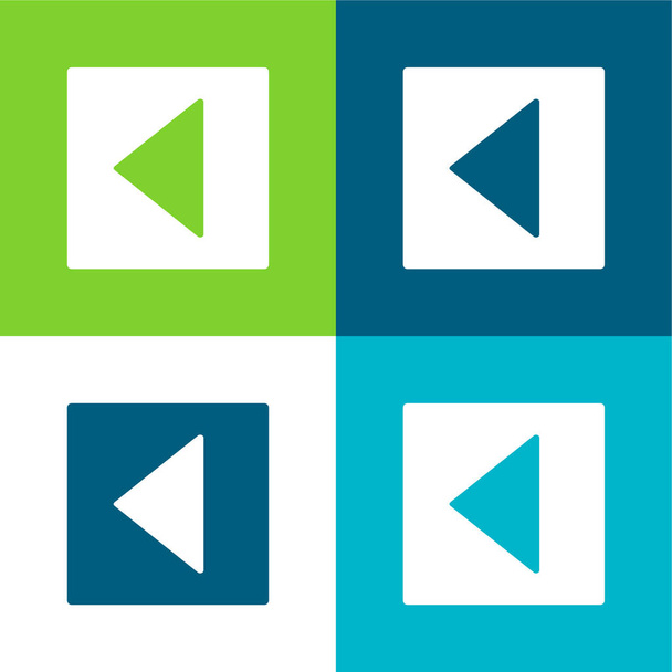 Atrás Flecha Triangular Izquierda En Botón Cuadrado Lleno Plano de cuatro colores mínimo icono conjunto - Vector, imagen