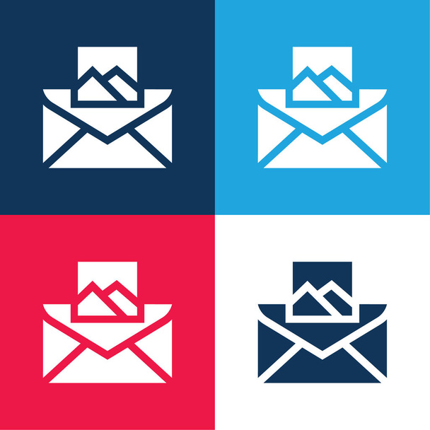 Anexar azul e vermelho conjunto de ícones mínimos de quatro cores - Vetor, Imagem