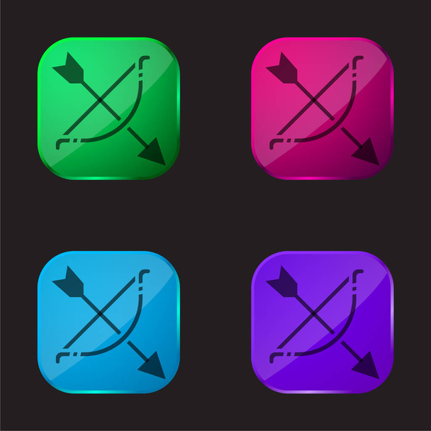 Τοξοβολία τέσσερις εικονίδιο κουμπί γυαλί χρώμα - Διάνυσμα, εικόνα