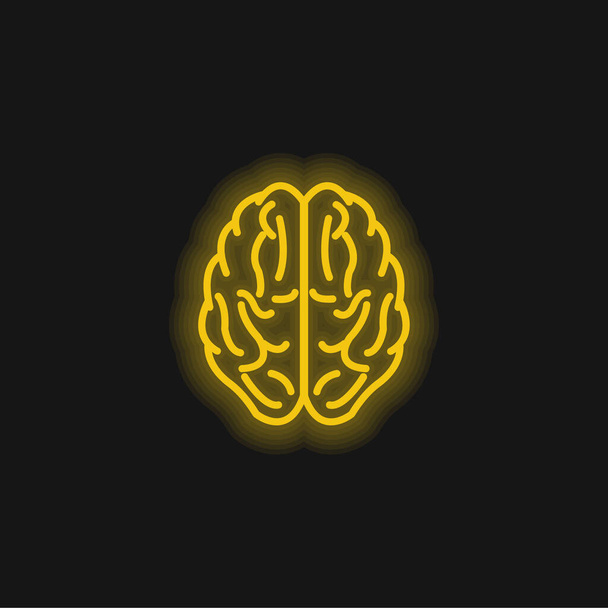 Brain Upper View Outline yellow glowing neon icon - Vector, Image