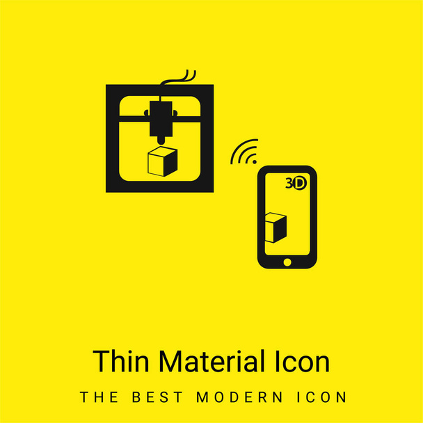 3Dプリンタは、ワイヤレス信号でタブレットに接続最小限の明るい黄色の材料アイコン - ベクター画像