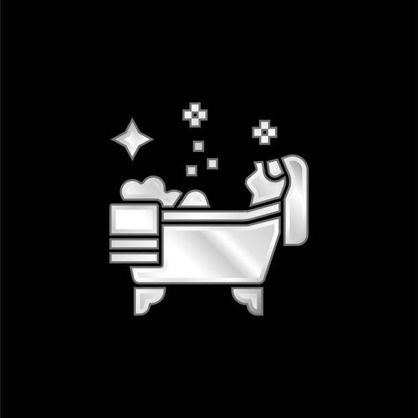 Bañera plateado icono metálico - Vector, Imagen