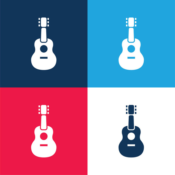 Guitarra acústica azul e vermelho conjunto de ícones mínimos de quatro cores - Vetor, Imagem