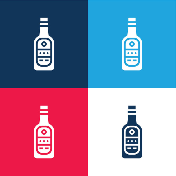 Cerveza azul y rojo conjunto de iconos mínimo de cuatro colores - Vector, imagen