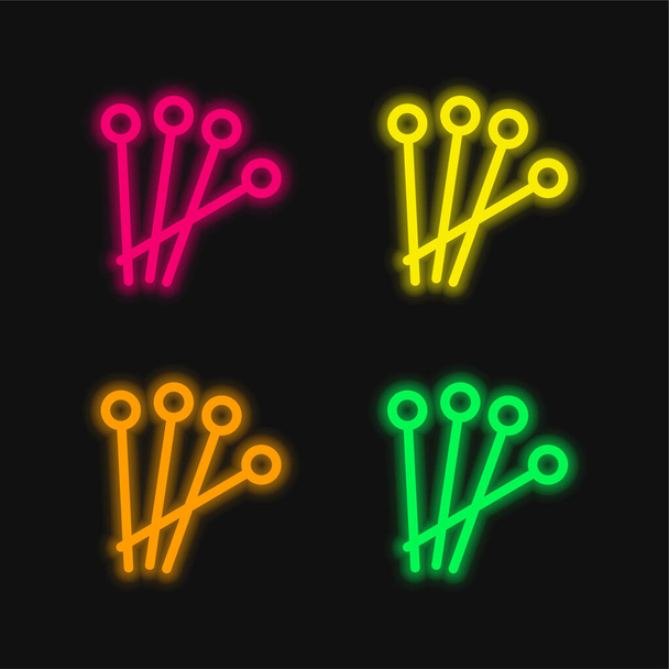 Acupunture Needles four color glowing neon vector icon - Vector, Image