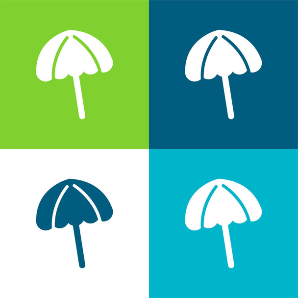 Paraguas de playa negro Plano conjunto de iconos mínimo de cuatro colores - Vector, imagen