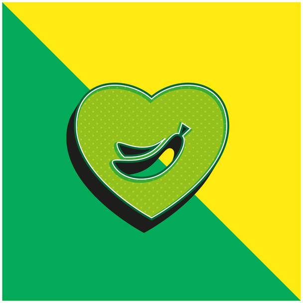 Banana Lover Symbol of Bananas Inside A Heart Green and yellow modern 3d vector icon - Вектор, зображення