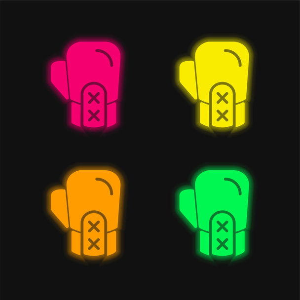 Boxing four color glowing neon vector icon - Vector, Image
